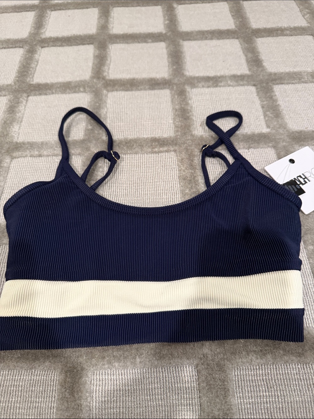 Beach Riot Navy Bralette with Cream Band